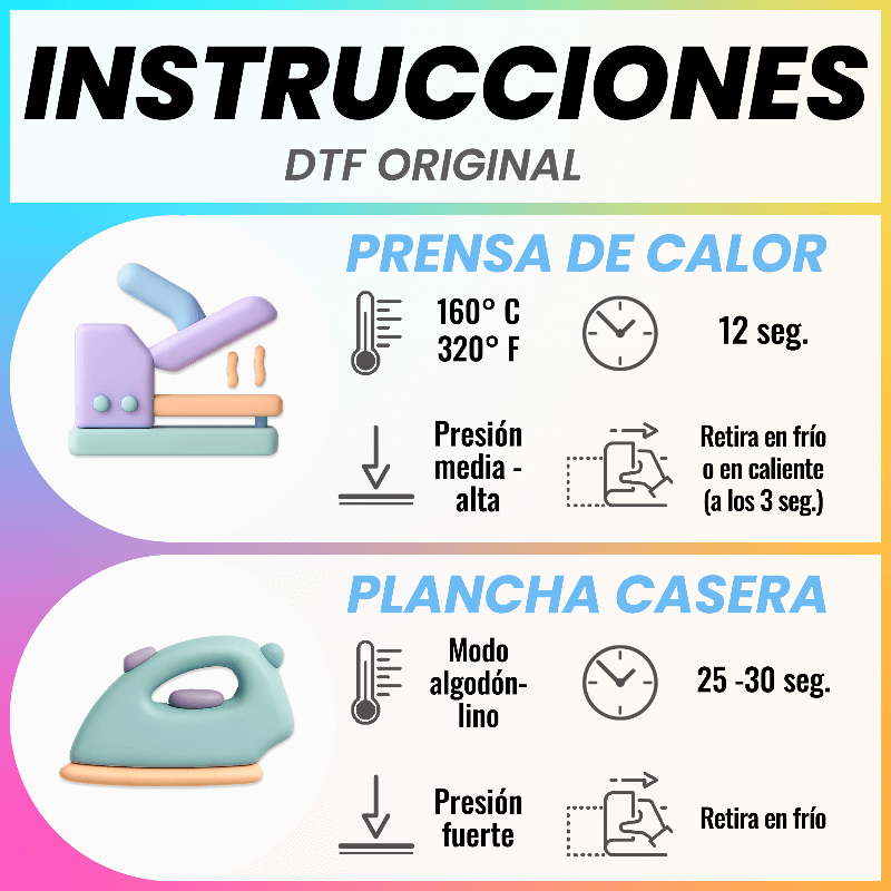 Indicaciones para DTF temperatura y aplicacion