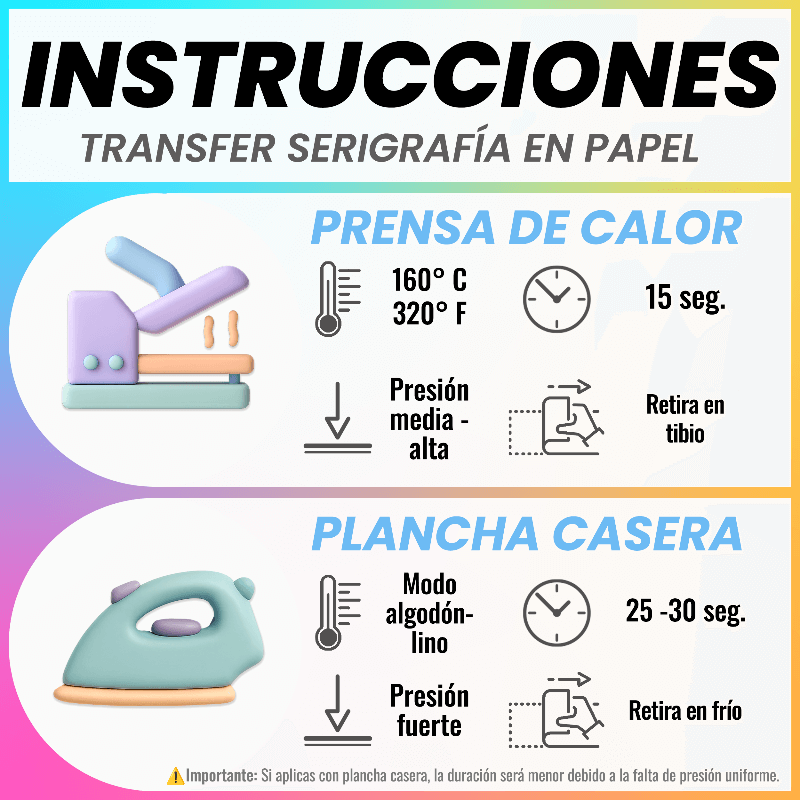 temperatura y aplicacion transfer serigrafia papel