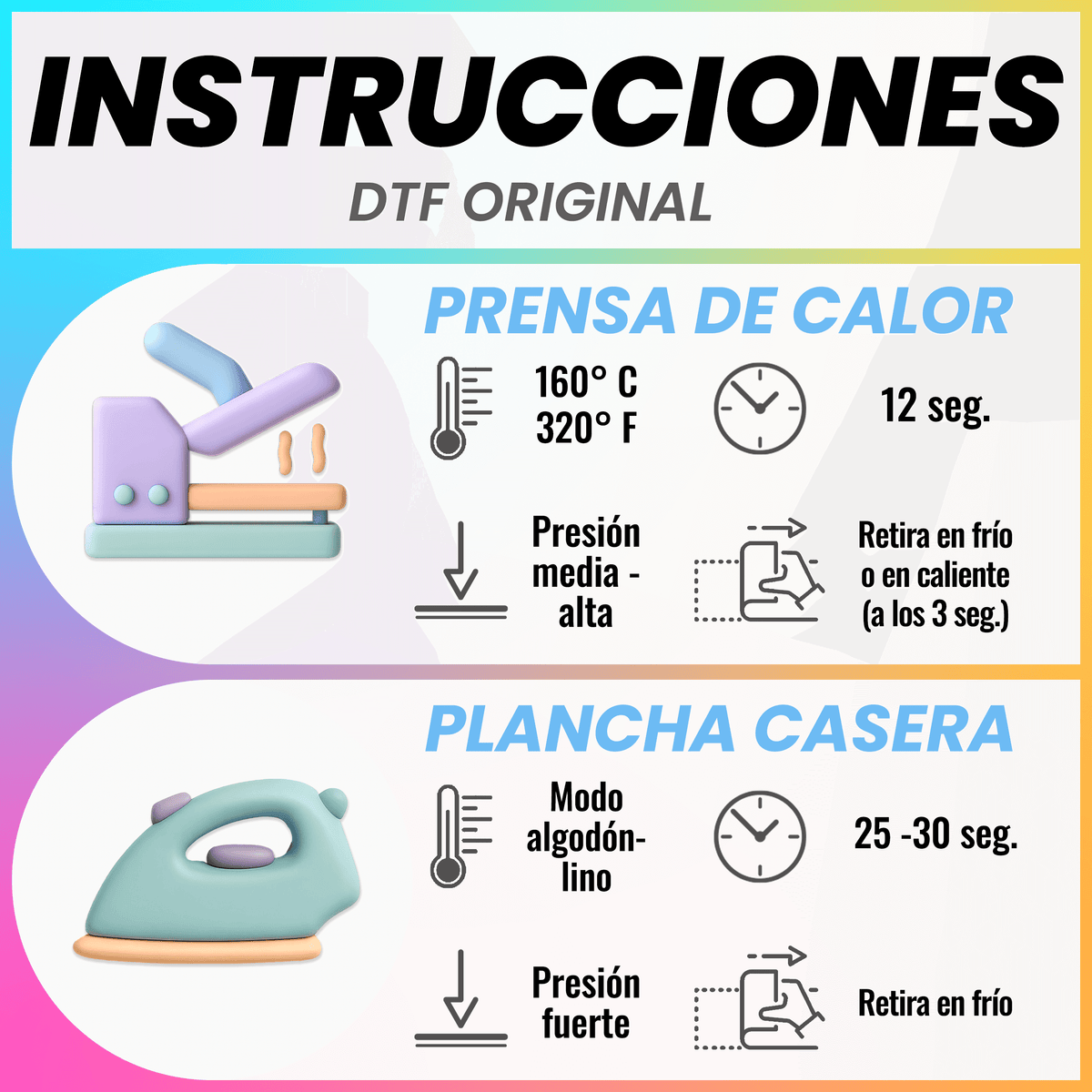 Indicaciones para DTF temperatura y aplicacion 