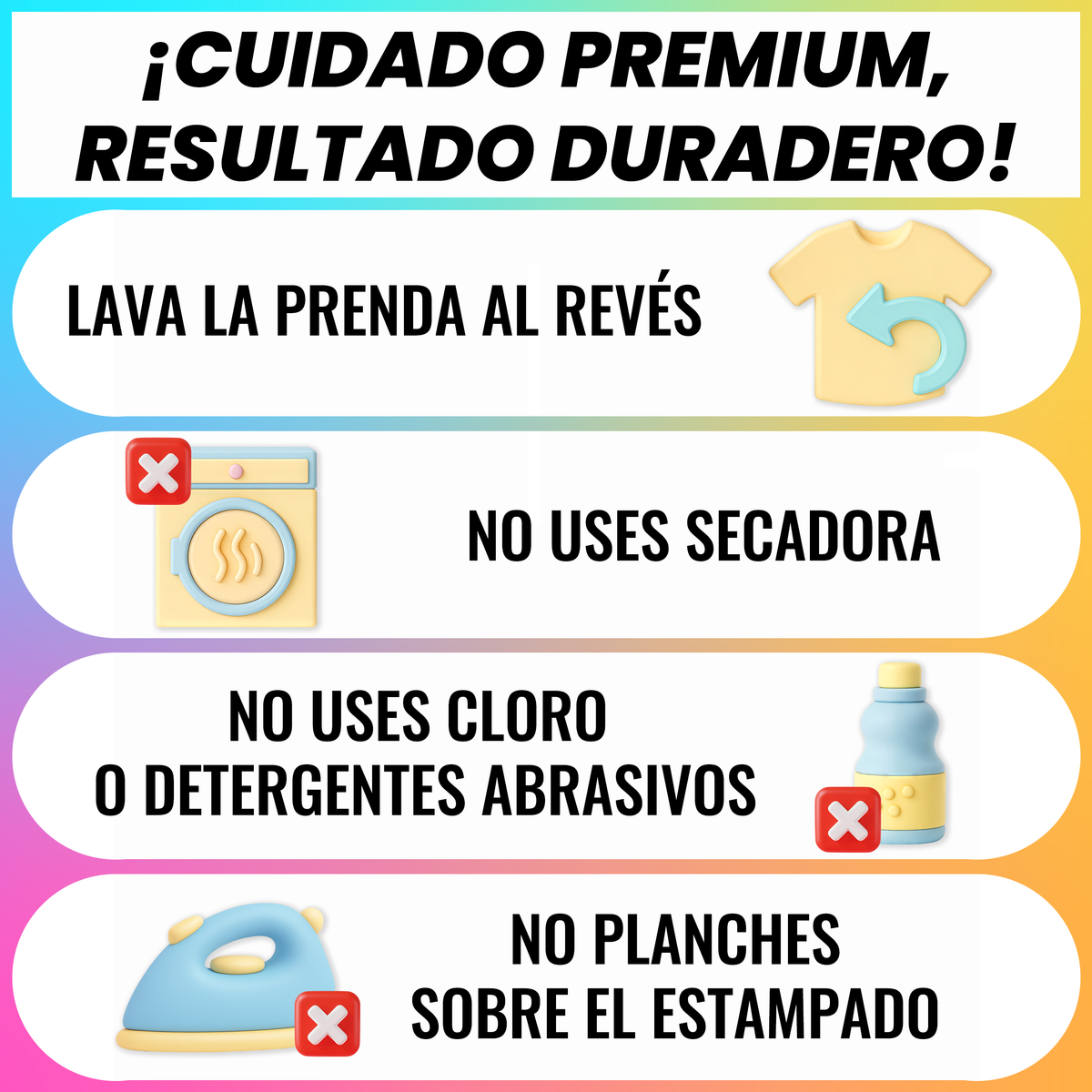 cuidados de lavado transfer textil